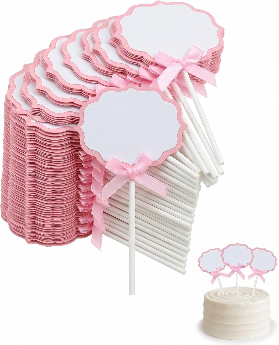 Buffetborden om te beschrijven, 50 stuks roze taartetiketten met stokjes, vlaggetjes voor bruiloft, feest, buffet, decoratie, levensmiddelenetiketten en eetborden