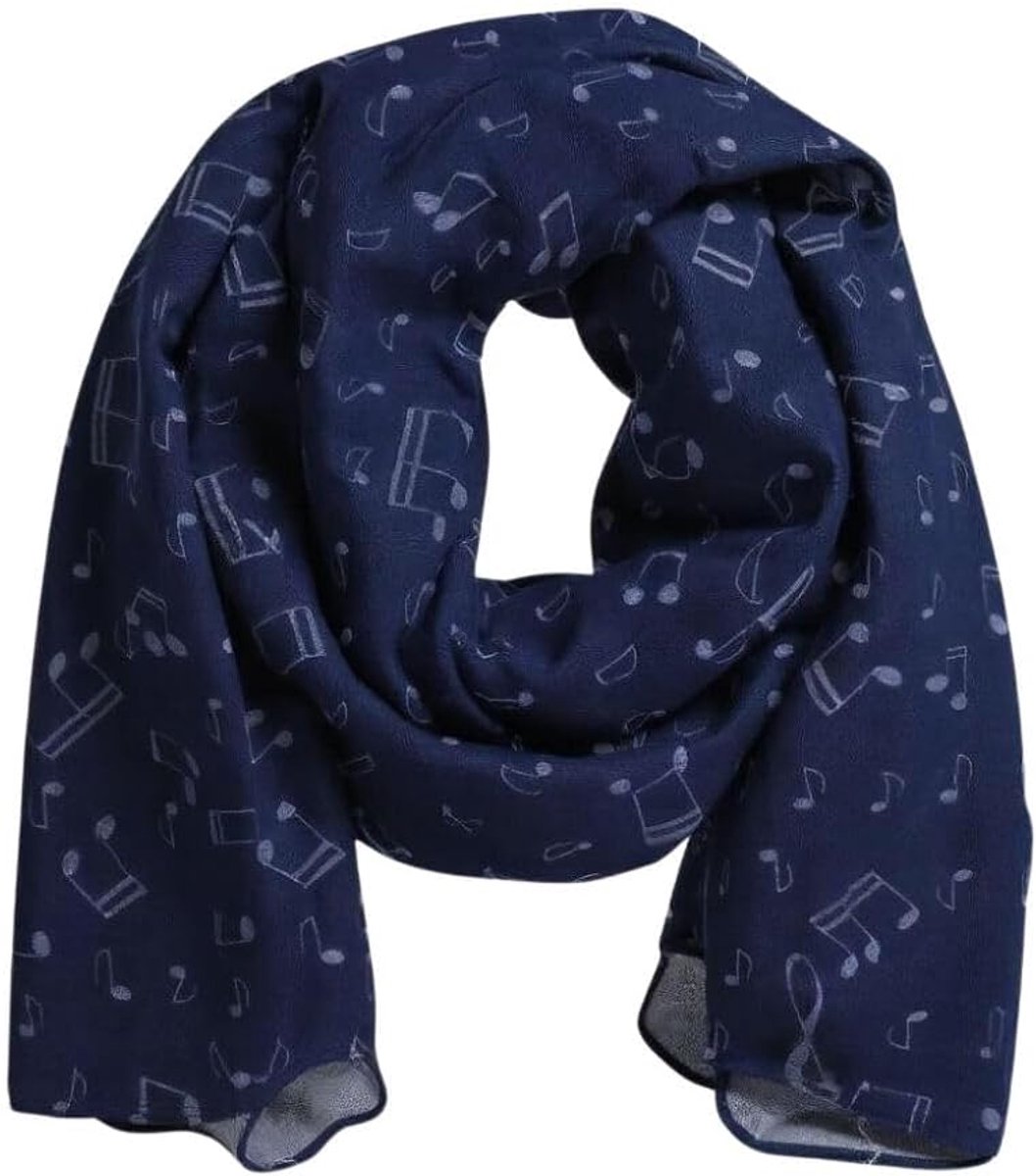 Mugesh Sjaal notenmotieven - mooi cadeau voor muzikanten, donkerblauw, 150cm x 50cm