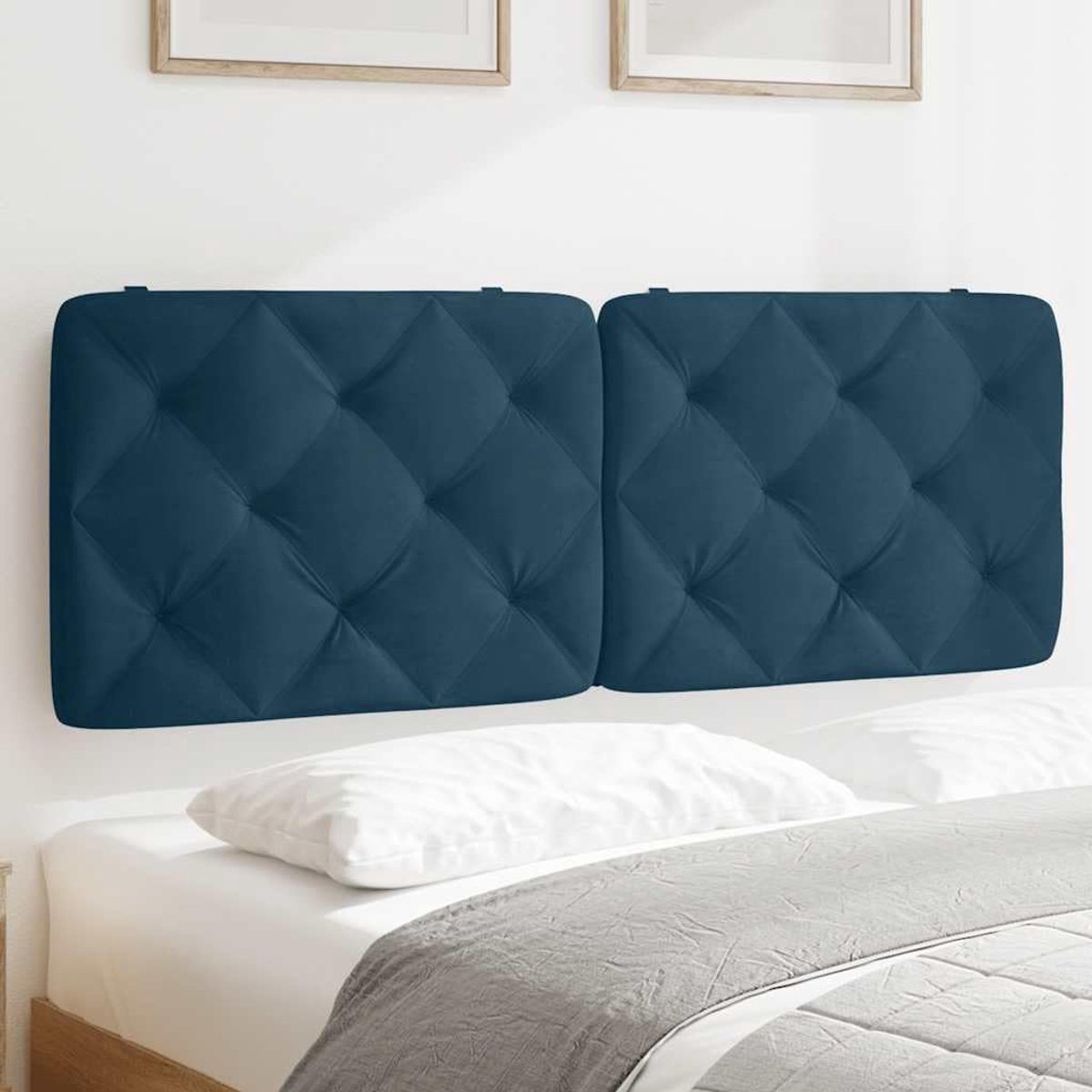 Hoofdbordkussen blauw fluweel 140 cm met sponsvulling voor slaapkamer, met ritssluiting en riemen voor wandmontage