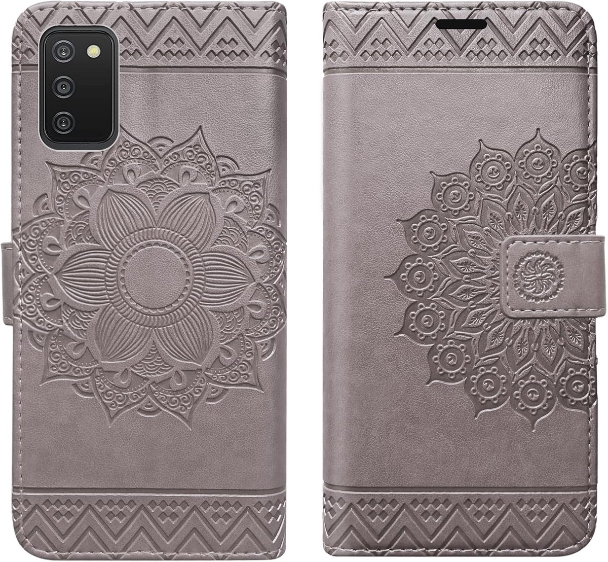 Betterfon Telefoonhoes voor Samsung Galaxy A03s, hoes Samsung A03s - beschermhoes klaphoes telefoontasje flip case met [standfunctie, kaartenvak] compatibel met Galaxy A03s Mandala, grijs
