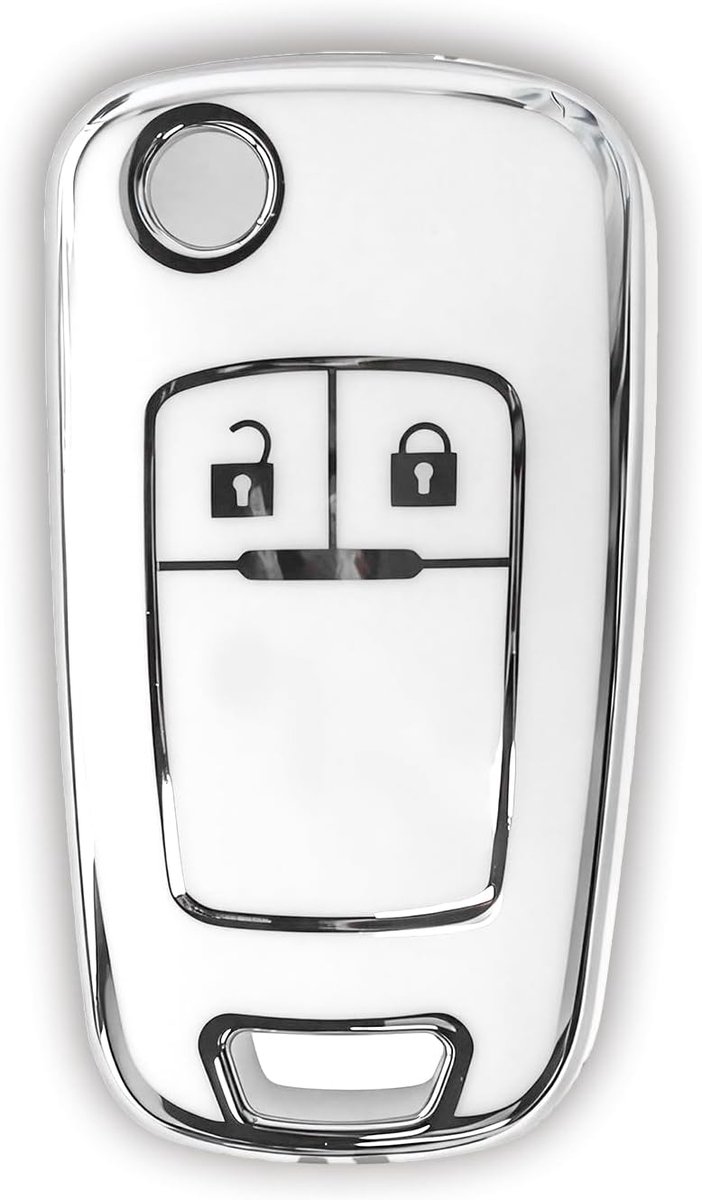 2 stuks TPU-sleutelhoezen voor Opel Adam, Astra, Corsa, Meriva, Mokka, Movano, Zafira Tourer, Buick, Chevrolet Trax, beschermhoes met 2 knopen, wit-zilver