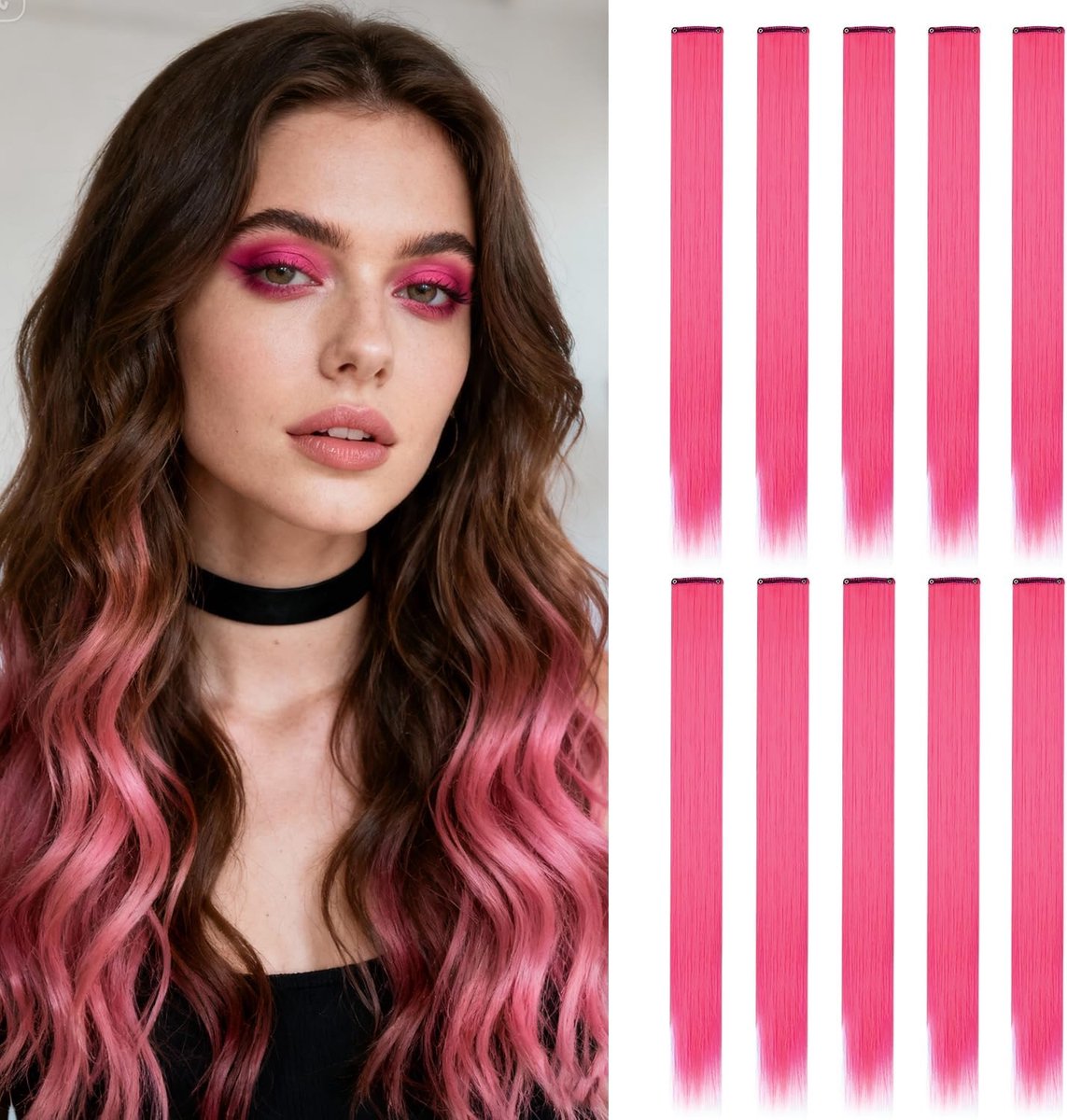 Haarextensies, 56 cm, Synthetische Steile Clip-In Extensions, Voor Dames en Meisjes, Dagelijks en Feestelijk Gebruik