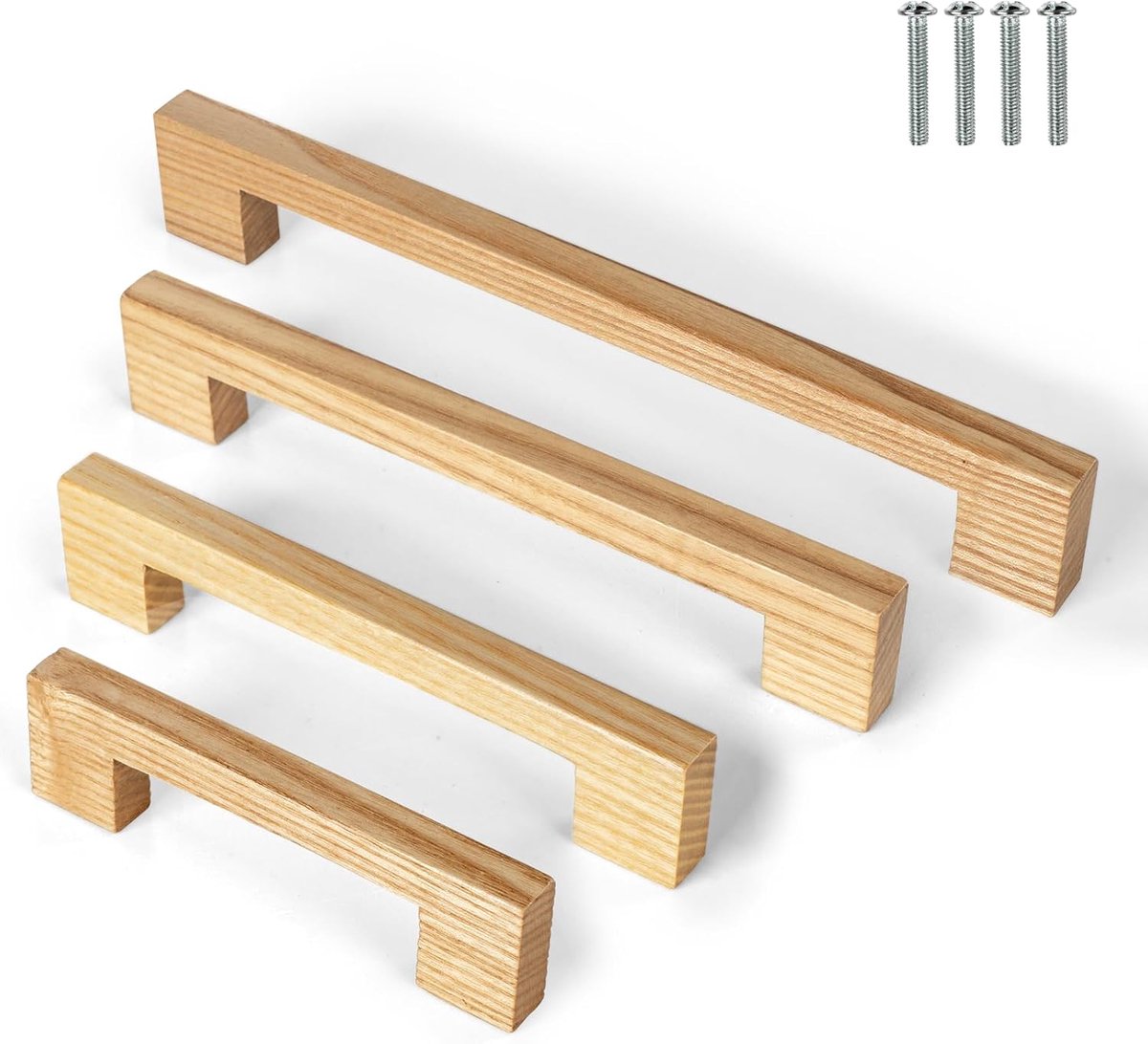 Handgrepen voor kast, massief handvat, kast, trekhaak, massief hout, beukenhout, originele houtkleur, eenvoudige moderne stijl voor kast, kast, deur, lade, dressoir, lade (2, 96 mm)