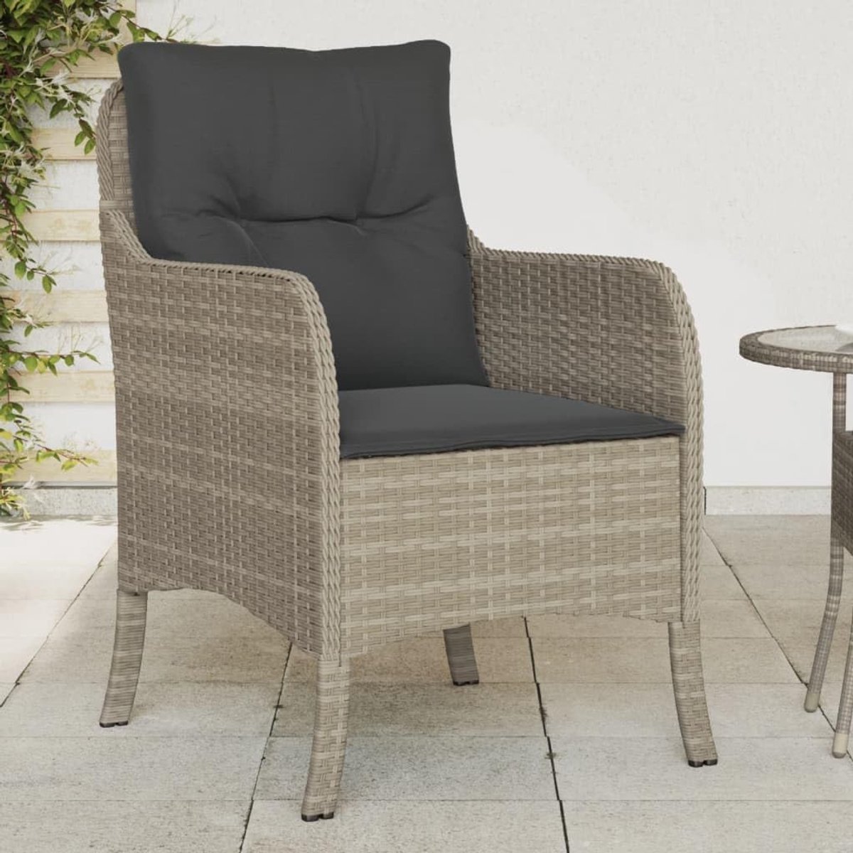 Tuinstoelen met kussens, 2 stuks, lichtgrijs van polyrotan, stoelen, eetkamerstoelen, tuin, outdoor, tuinstoelen, outdoorstoelen, J365150