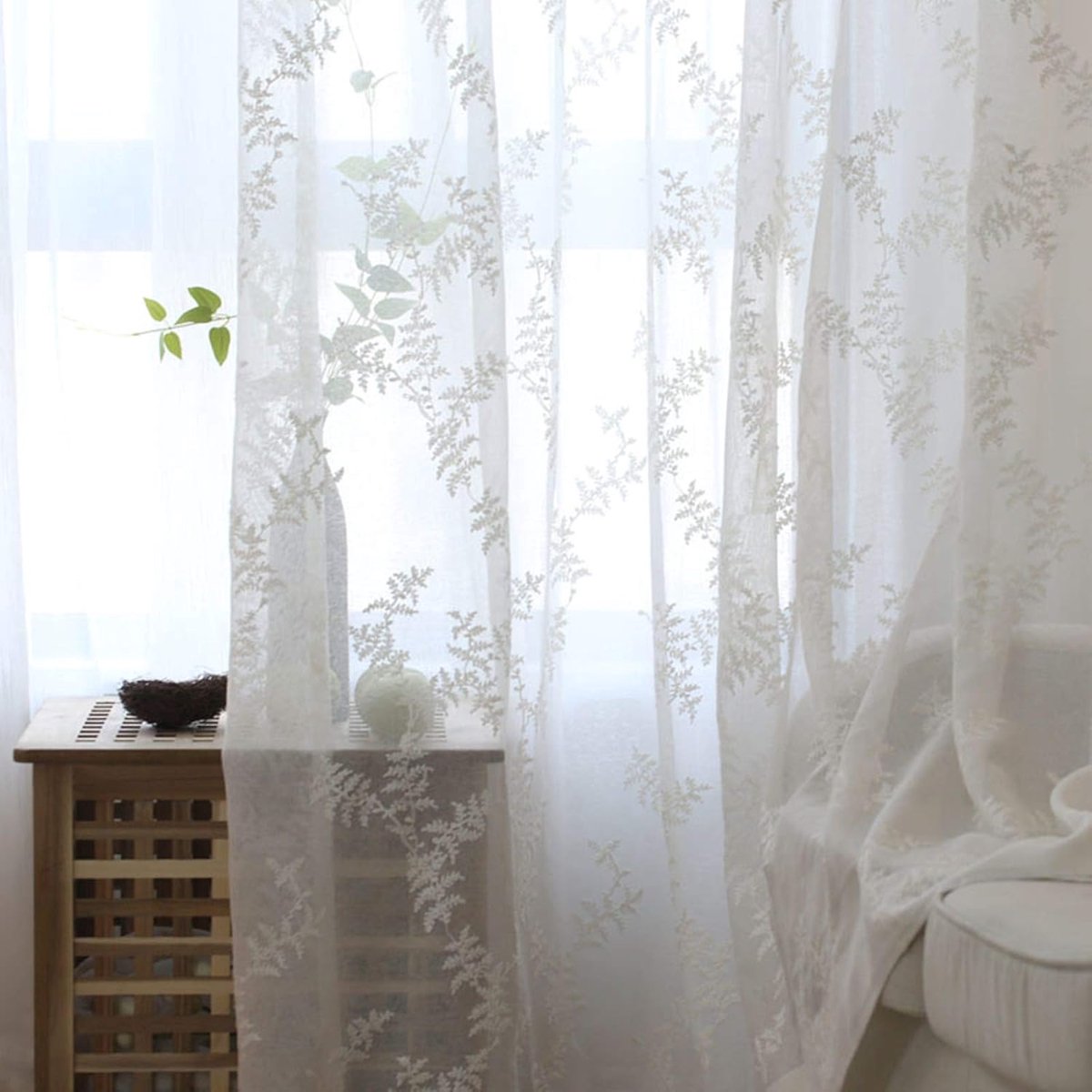 Tule gordijn, katoen linnen delicate borduurgordijnen, woonkamer balkon semi-transparante gordijnen gordijnen, haken top-wit. 350x270cm (138x106inch) 1st