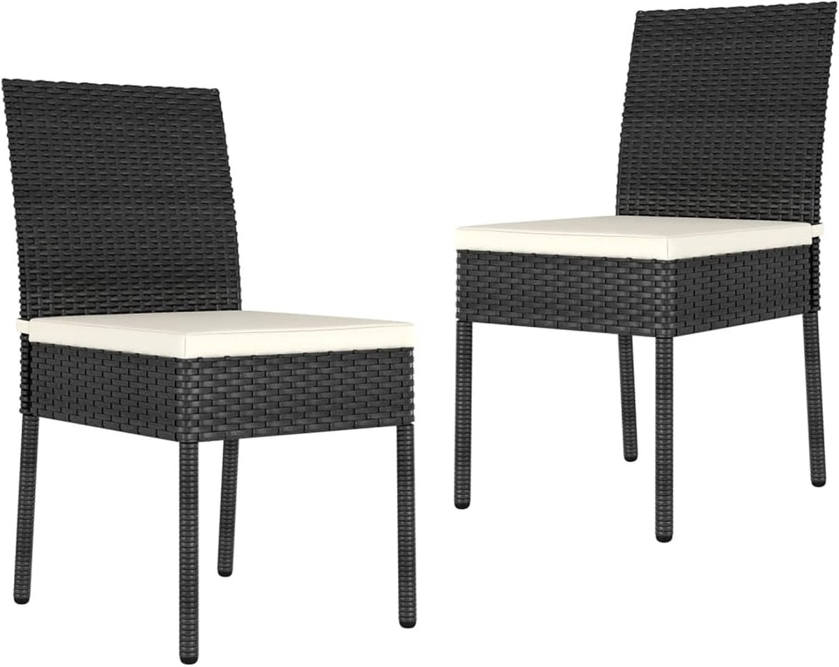 Tuin Eetstoelen 2 stuks Rotan Buiten Eetkamerstoelen Met Kussen Tuin Eetkamerset Tuin Fauteuils Lounge Zitplaatsen Patio Meubels Diner Zitplaatsen Poly Rotan Zwart