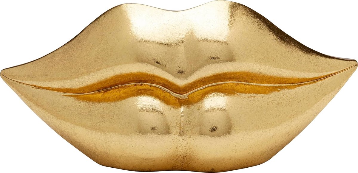 Design Spaarpot Lips, goud, 13 x 28 x 9 cm, motief lippen, decoratie, cadeau voor vrouwen, cadeau-ideeën
