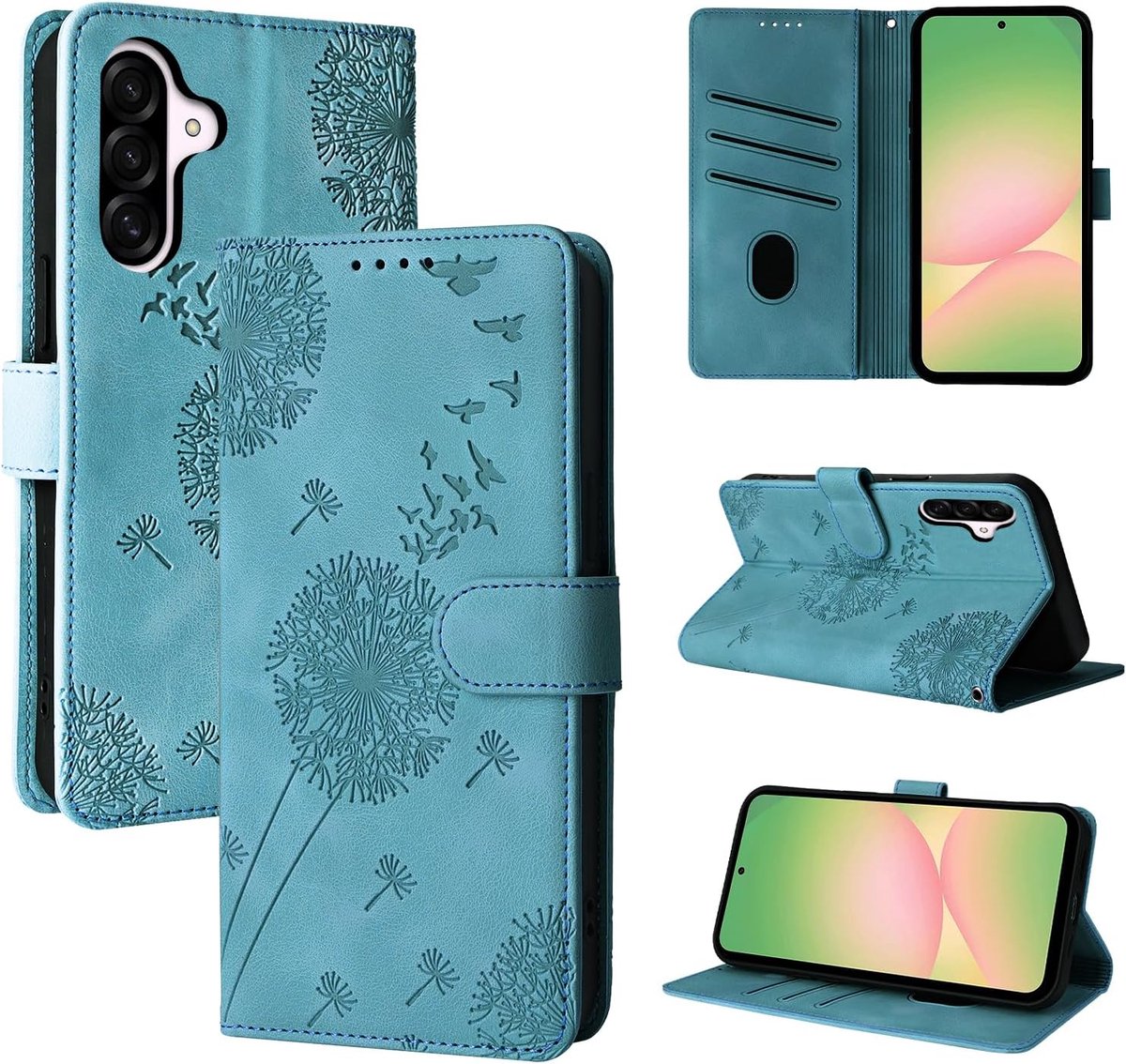 Telefoonhoesje voor Samsung Galaxy A57 5G, paardenbloem, PU-leer, flipcase, portefeuille, tasje, magnetische telefoonhoes voor Samsung Galaxy A57 5G, blauw