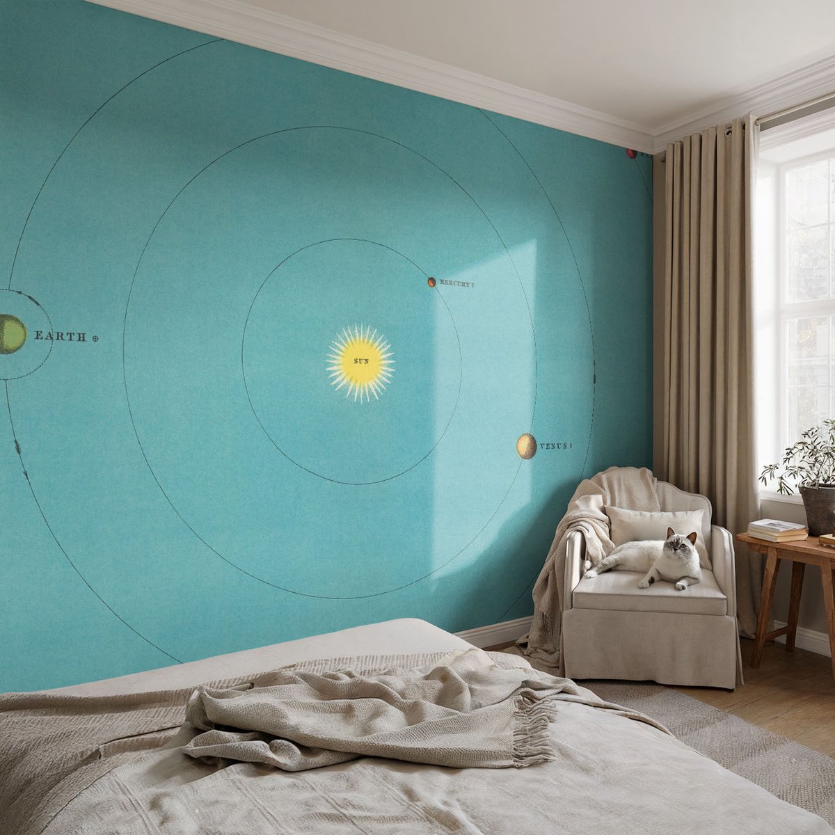 Coloray Vliesbehang - Blauw Snellijm Behang - 104x70 cm - Kosmisch Systeem Fotobehang Vlies - Hal behang Kosmos - Muurschildering - Woonkamer behang