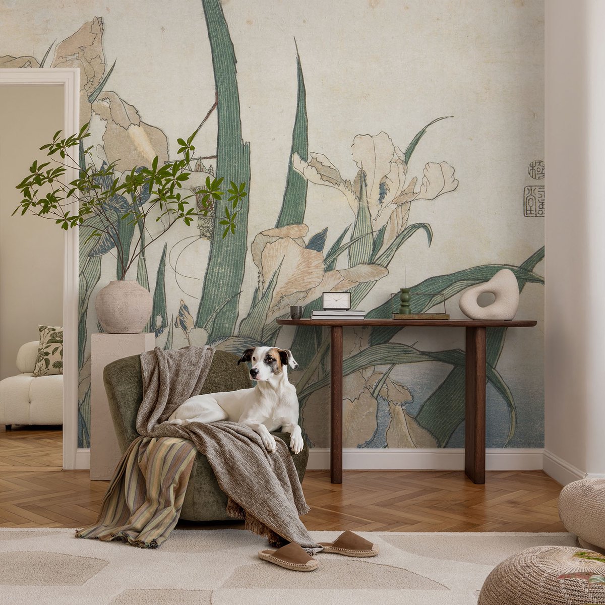 Coloray Vliesbehang - Wit Snellijm Behang - 104x70 cm - Delicate Irissen Fotobehang Vlies - Hal behang Bloemen En Planten - Muurschildering - Hal behang