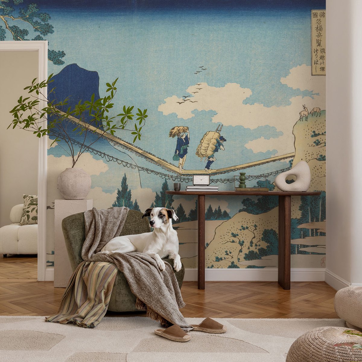 Coloray Vliesbehang - Blauw Snellijm Behang - 104x70 cm - Bergbrug Fotobehang Vlies - Woonkamer behang Landschappen - Muurschildering - Woonkamer behang