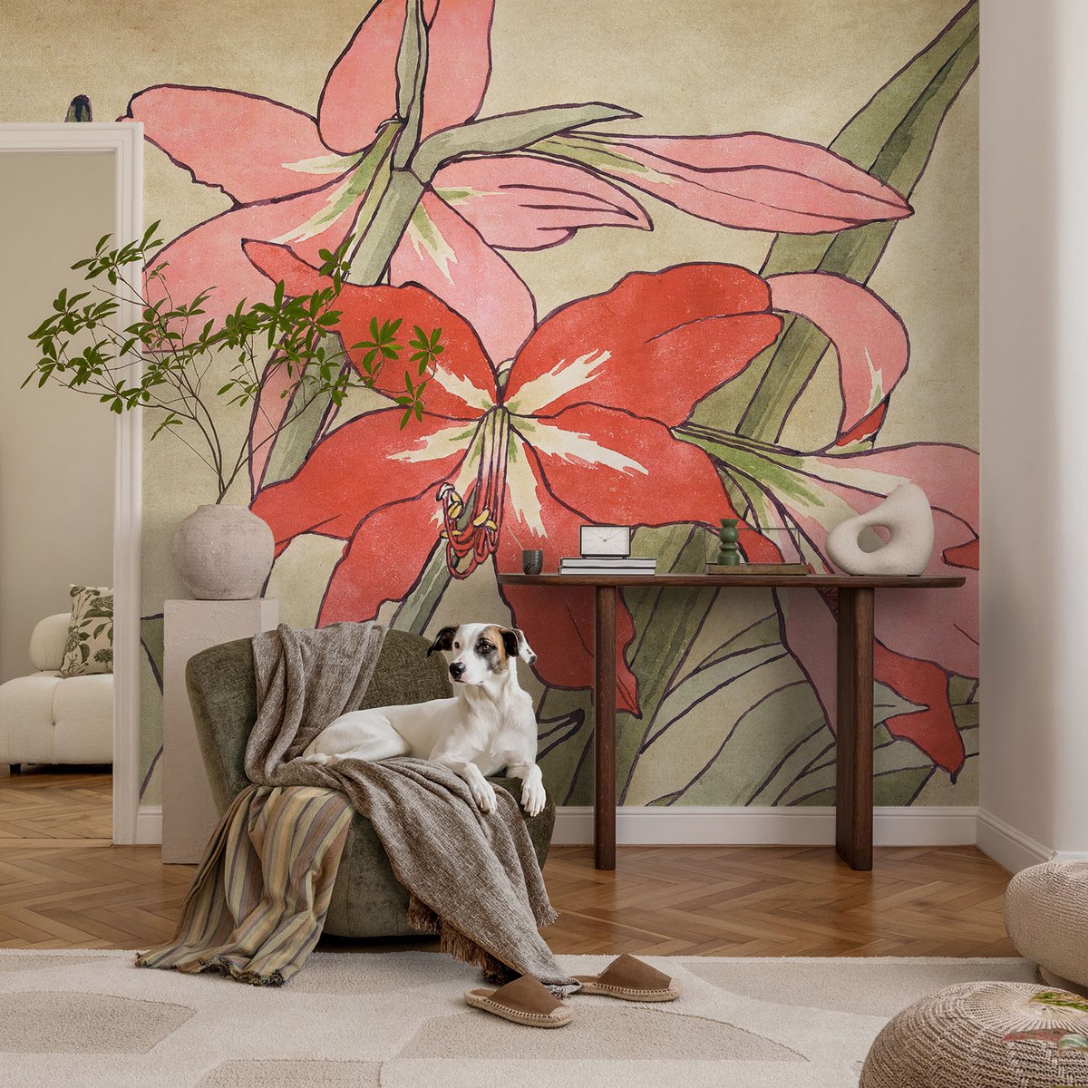 Coloray Vliesbehang - Beige Snellijm Behang - 104x70 cm - Dagbloem Fotobehang Vlies - Woonkamer behang Bloemen En Planten - Muurschildering - Woonkamer behang