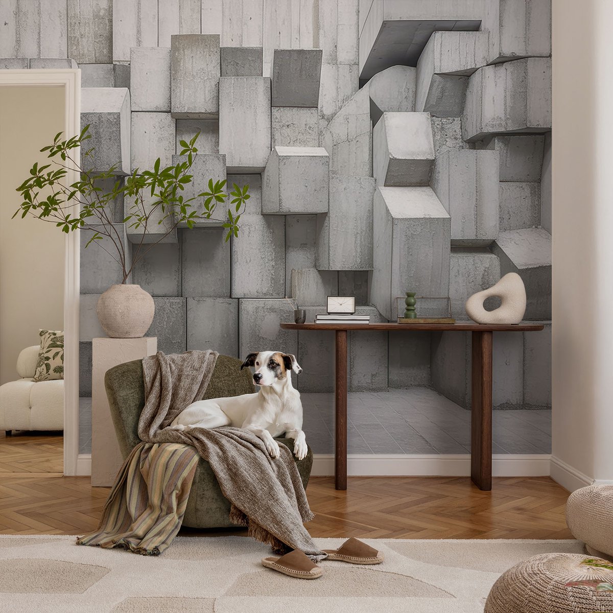 Coloray Vliesbehang - Grijs Snellijm Behang - 104x70 cm - Betonblokken Muurschildering - Slaapkamer behang Architectuur - Fotobehang Vlies - Slaapkamer behang
