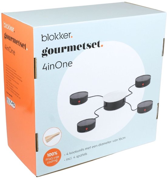 Gourmetstel voor 4 Personen - Grill & Bakplaat - inclusief Serveerschaal en 4 Spatels - Vaatwasserbestendig - PFAS-vrij - Compleet Gourmetstel - Gourmetset - Raclettegrill - Stapelbaar - 4 Individuele Bakplaten - Ø16 cm - 1200 W - Zwart — afbeelding 5