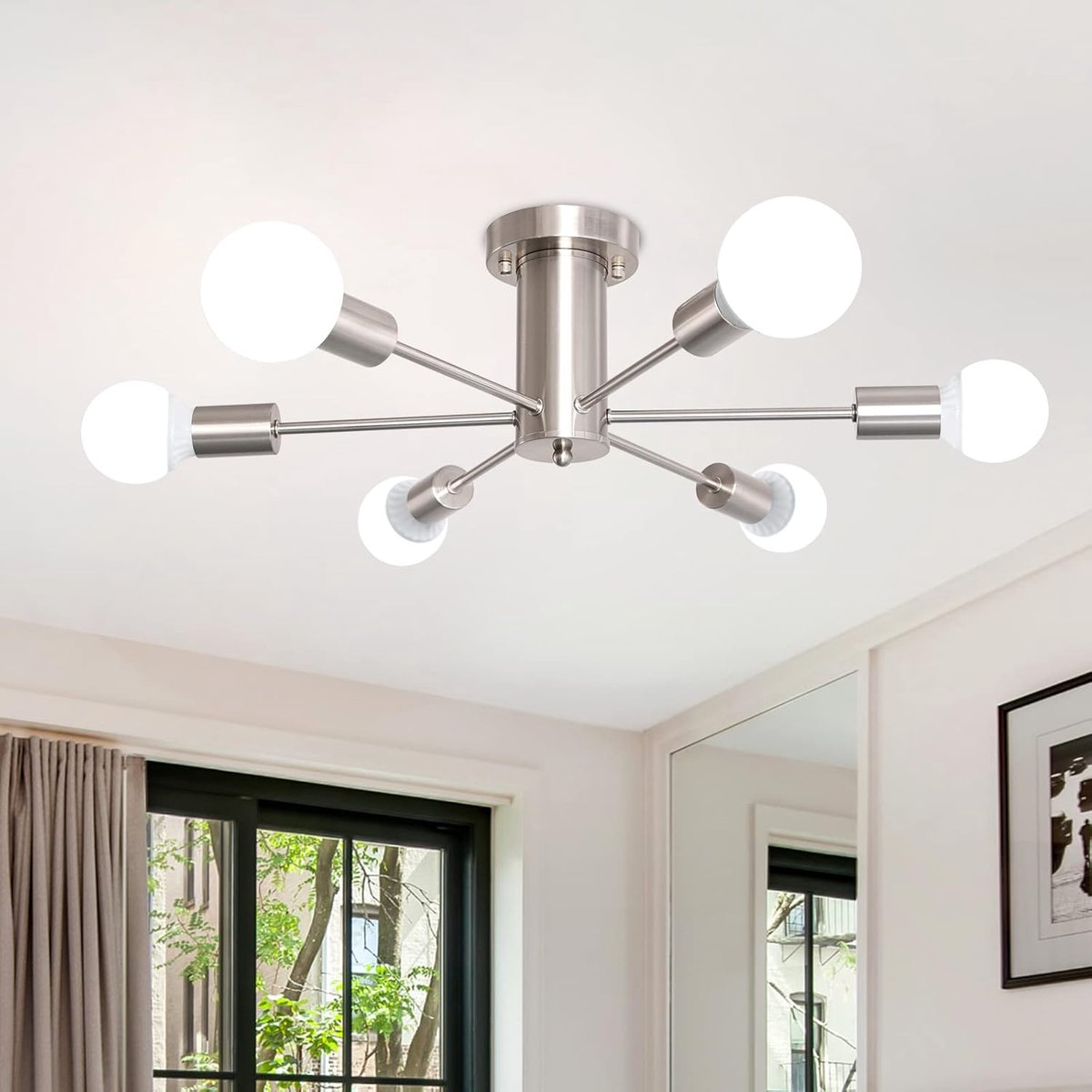 kroonluchter, 6 lampen plafondlamp vintage zilver