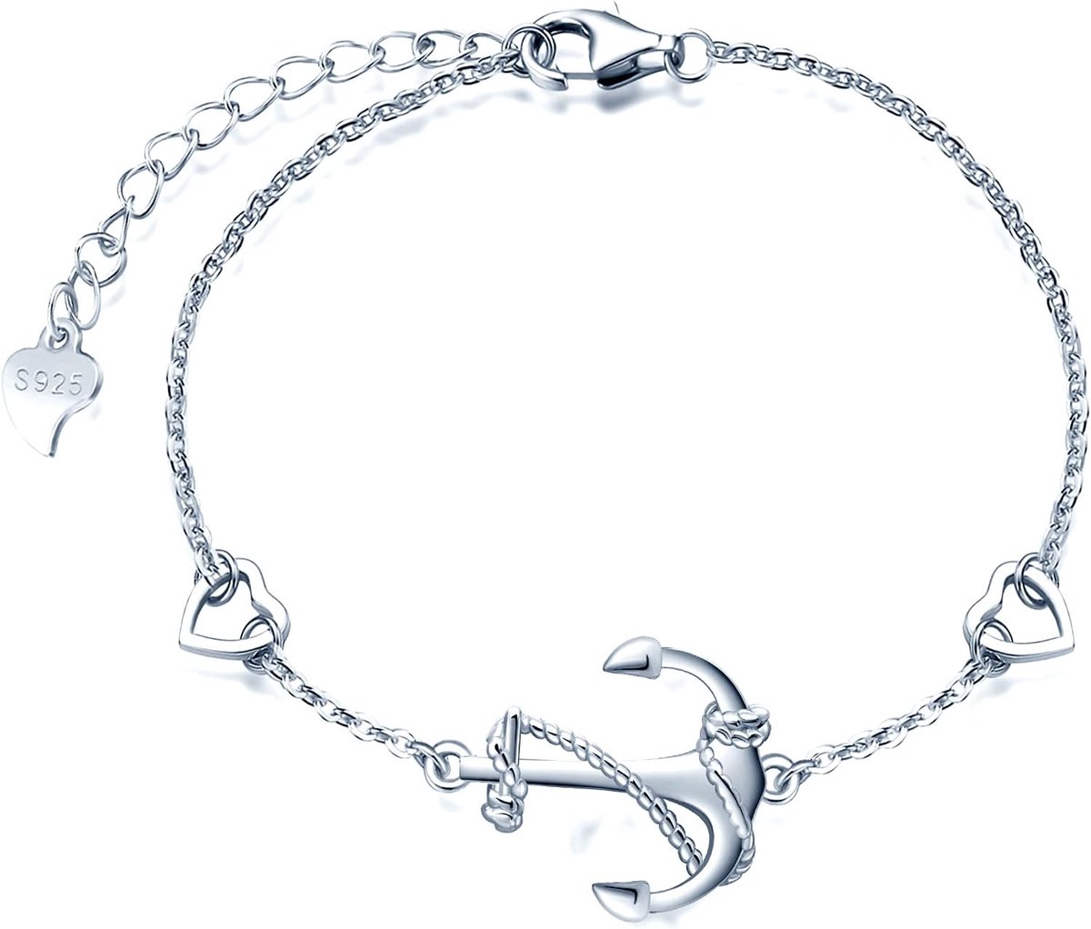 925 sterling zilver dames ketting anker hanger halsketting oorbellen zilver anker armketting armband dames sieradenset voor vrouwen meisjes moeder vriendin, Sterling zilver,