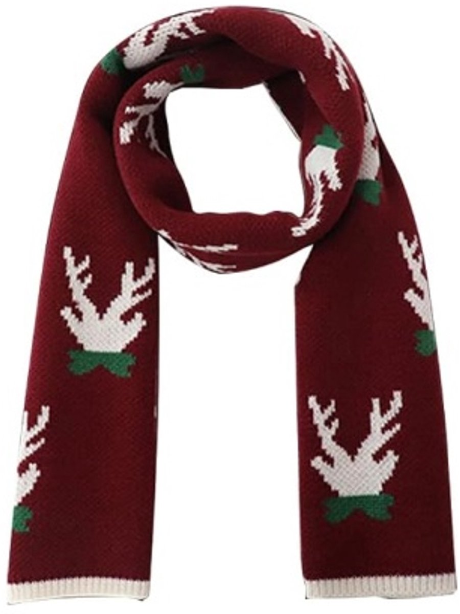 1 stuk - Winter sjaal - Kerst ruitmotief - Gebreid materiaal - Voor dagelijks gebruik en feestdagen - Uitstekend kerstcadeau - Stijlvol ontwerp - Veelzijdige en praktische kerstcollectie – Bordeauxrood met gewei motief