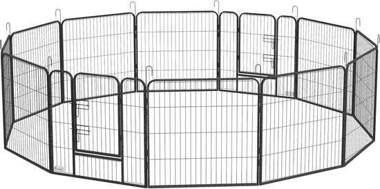 Puppyren-dierenverblijf-12 panelen van elk 80x80 cm-2 deuren-stalen frame-grijs