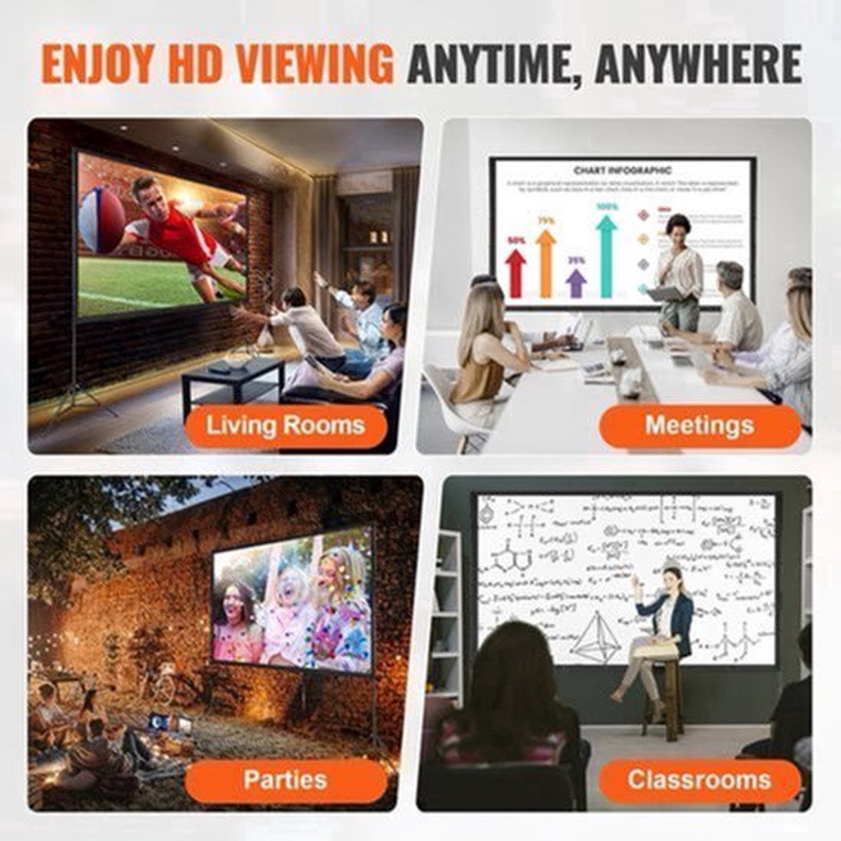 Beamer Scherm - Projector Screen - Projector Scherm - Projector Doek - 150in - 16:9 - Projector Scherm voor Beamer - Home Cinema Thuisbioscoop - Draagbare Beamer - Tripods