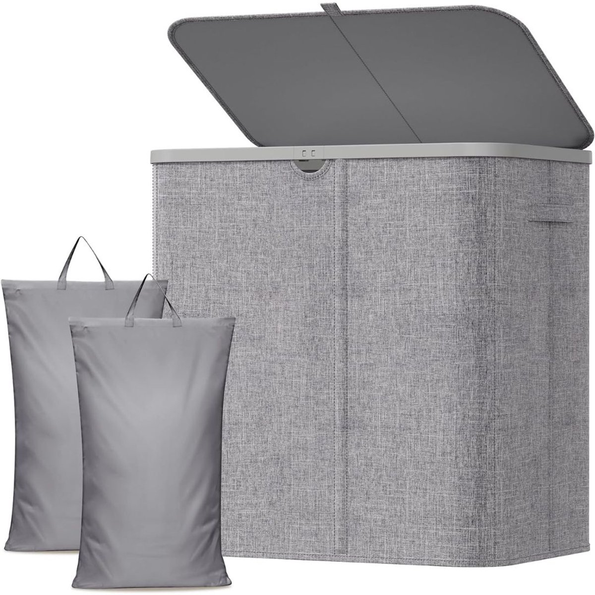 KLS® Wasmand 2 Vakken - Wasmand - Wasbox met 2 Vakken - Lichtgrijs - 60cm x 40cm x 67cm