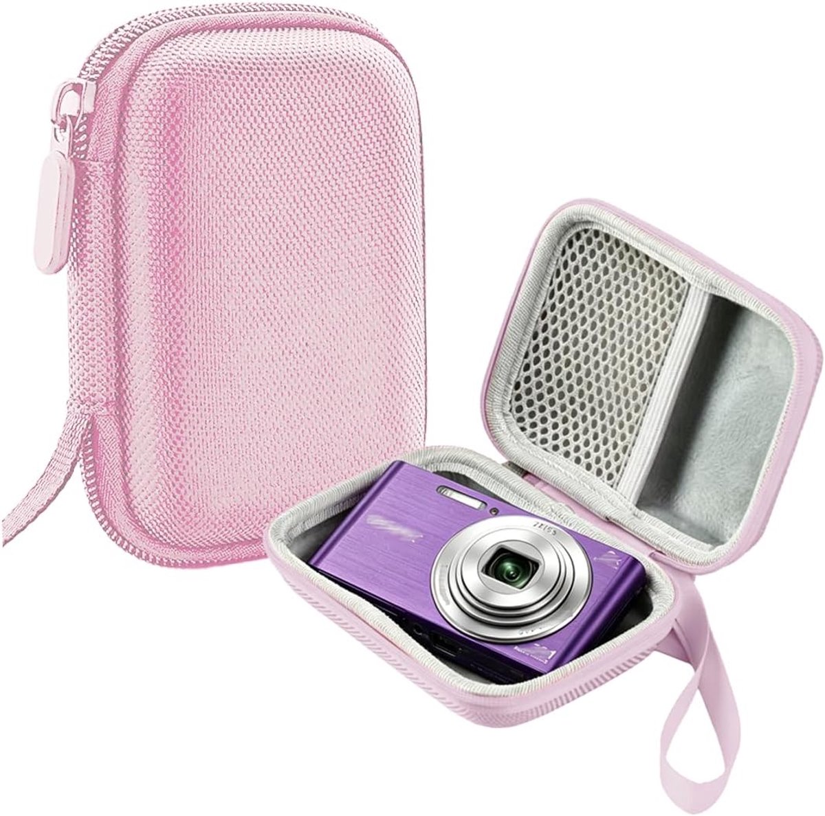 Digitale cameratas van EVA-materiaal, reisbeschermhoes, waterdicht en krasbestendig, draagbaar, geschikt voor Sony/Nikon/Canon/Samsung/Fujifilm, alleen etui, perzikroze, Inhoud levering