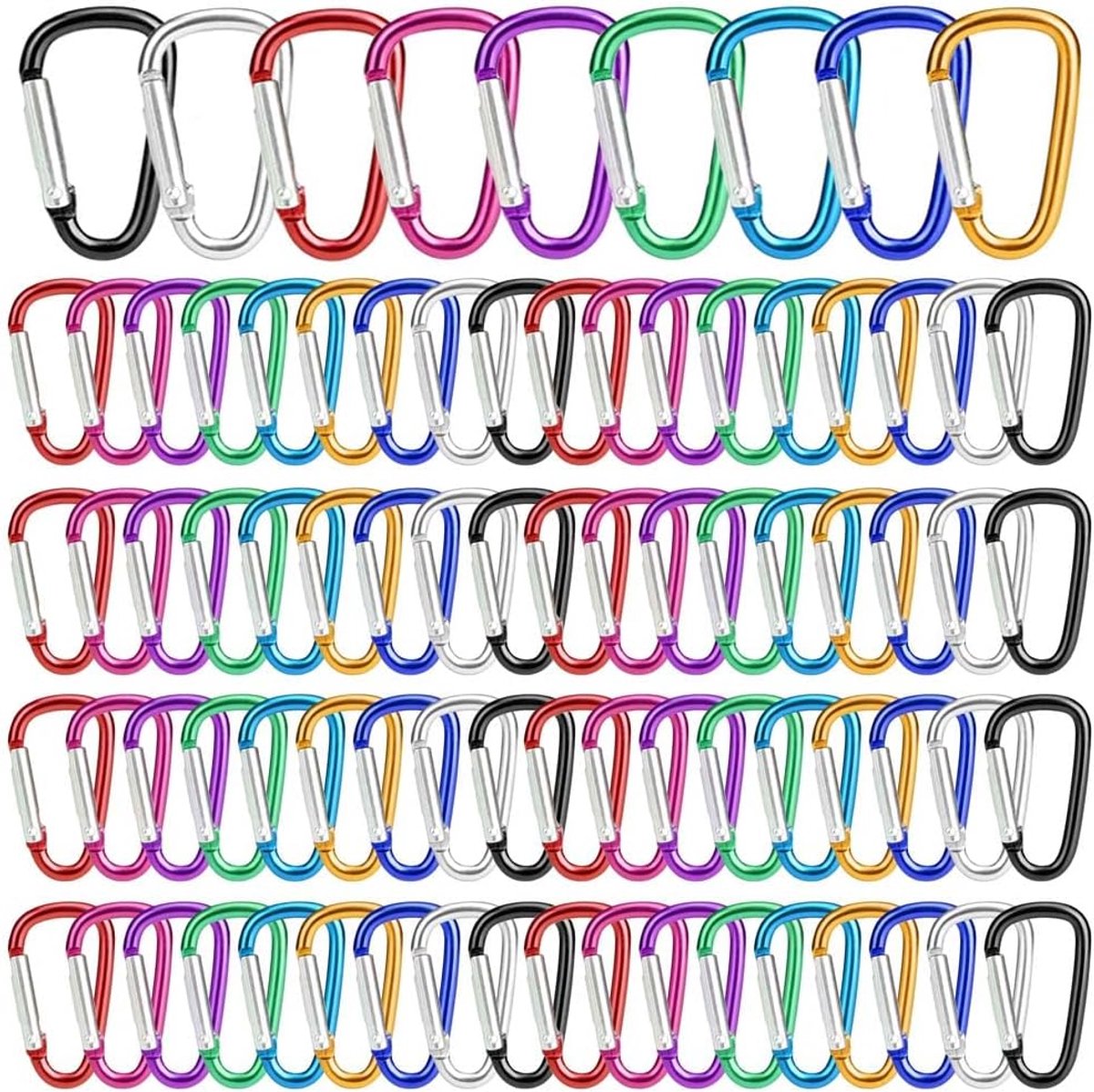 72 stuks karabijnhaak kleine mini karabijnhaak bont aluminium karabijnhaak D clip sleutelhanger karabijnhaak haakgesp 47 mm x 24 mm