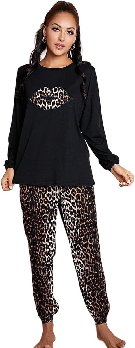 Pajama Set Women'S Long-Sleeved Leopard Print Pajamas, Comfortable Autumn And Winter Loungewear, Indoor Sports Pajamas Set-A-S