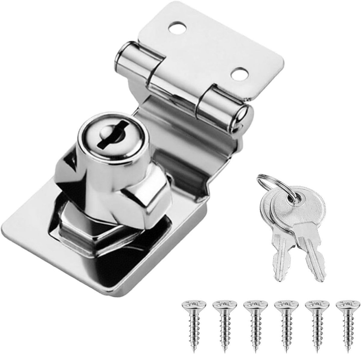 Sleutel, deurgrendel, rechterhoek, veiligheidsgrendel, roestvrij staal, grendelslot, klikgrendel, voor poort, garagedeur, houten schuur, kist (6,35 cm, zilver)