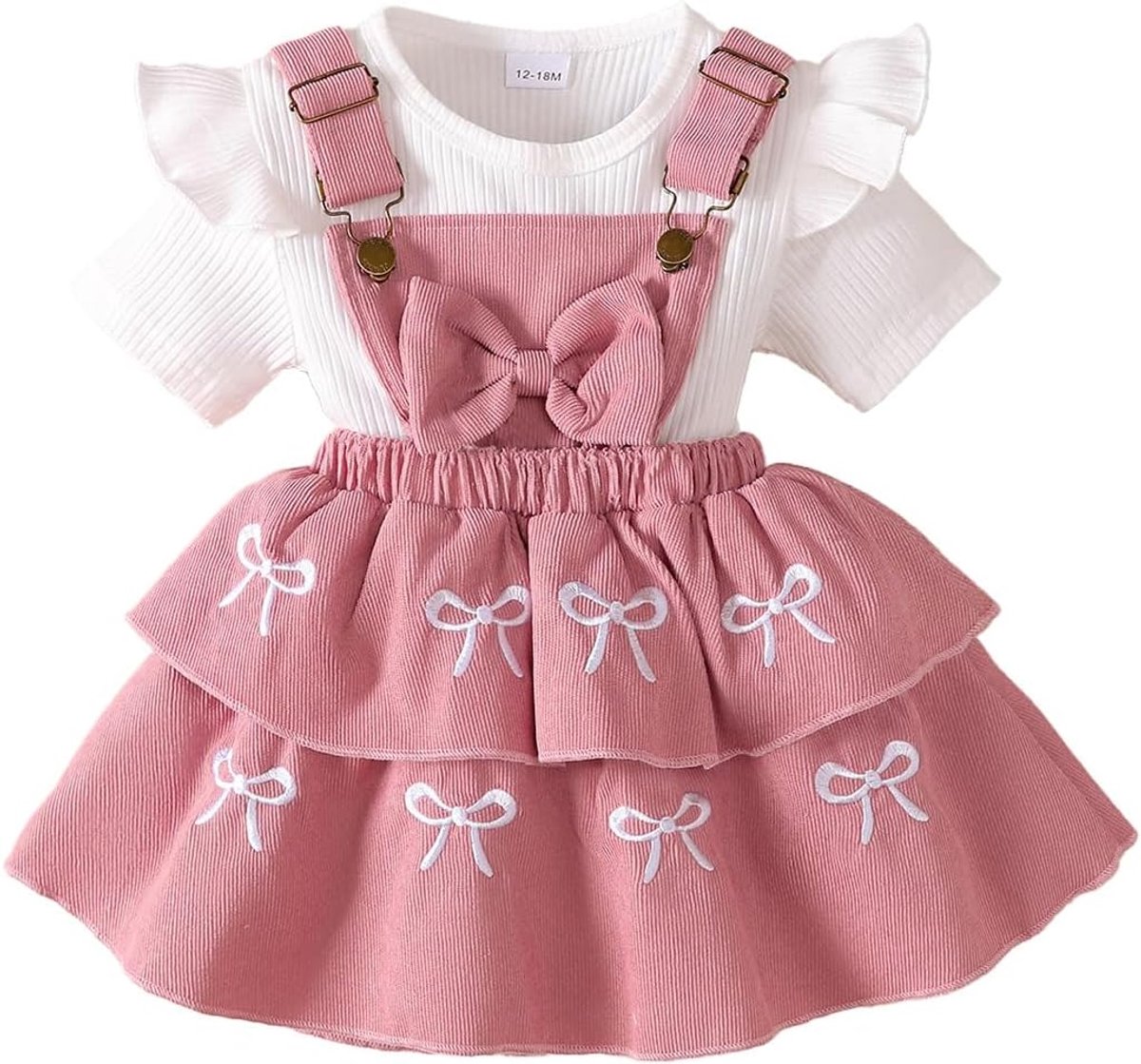 Kleding voor kleine kinderen, babymeisjes, lange mouwen, gebreid, geribbeld, strik, corduroy, bretelrok, jurk, outfits