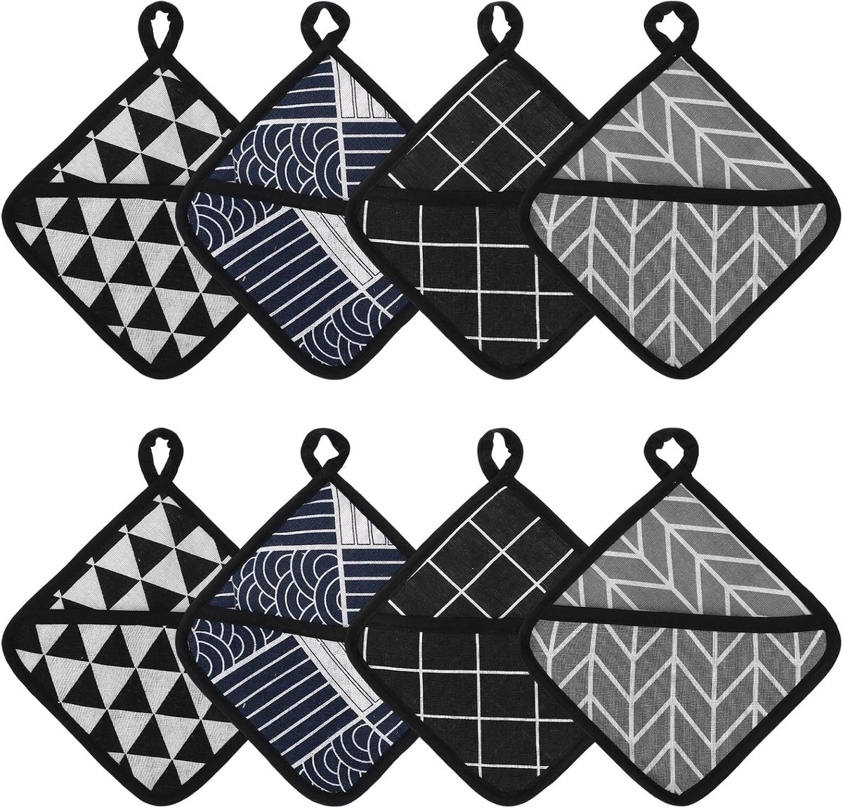 Pannenlappen, 18 x 18 cm, hittebestendig katoen, wasbare pannenlappen voor de keuken, gehaakt, vierkant, herbruikbare placemats, keukenbakken, tegen hoge hitte