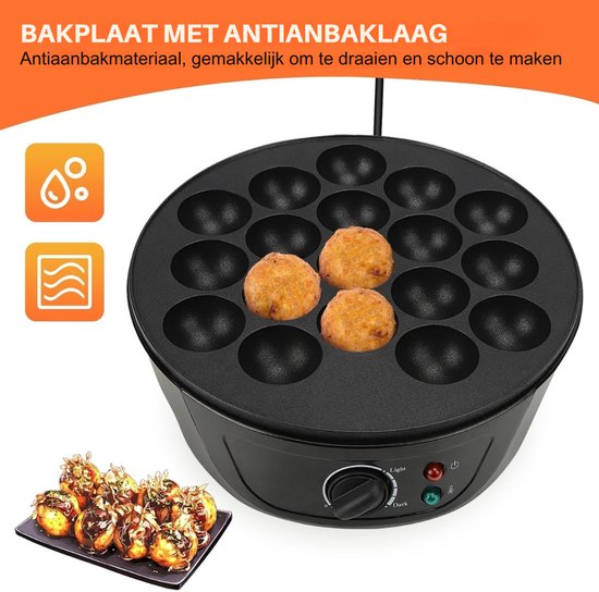 VH Supplies® Poffertjespan Electrisch - Poffertjesmaker - Poffertjespan - Voor 18 Poffertjes - Antiaanbaklaag - Zwart - 23 x 23 x 7 cm — afbeelding 5