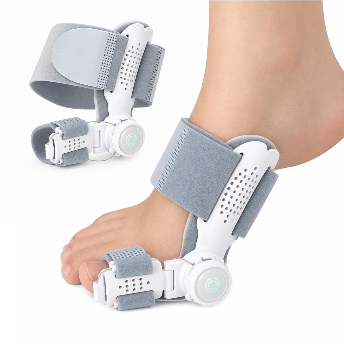 Hallux Valgus Corrector met draaiknop, 180 graden verstelbaar, voor dames en heren, teenspreider zonder pijn dag en nacht, teenspreider voor het corrigeren van de hoek (grijs)