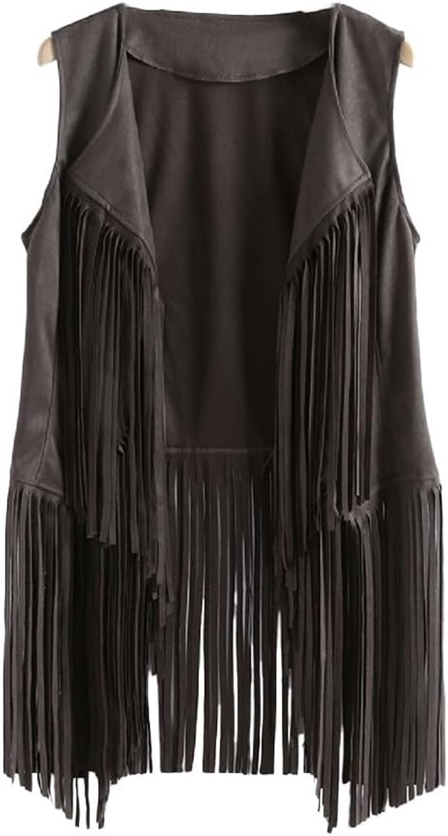 Damesvest met franjes, mouwloos vest jaren 70, vintage, hippiejas, lang vest met kwastjes, vest met franjes, hippievest, damesvest, hippie-kostuum, maat S