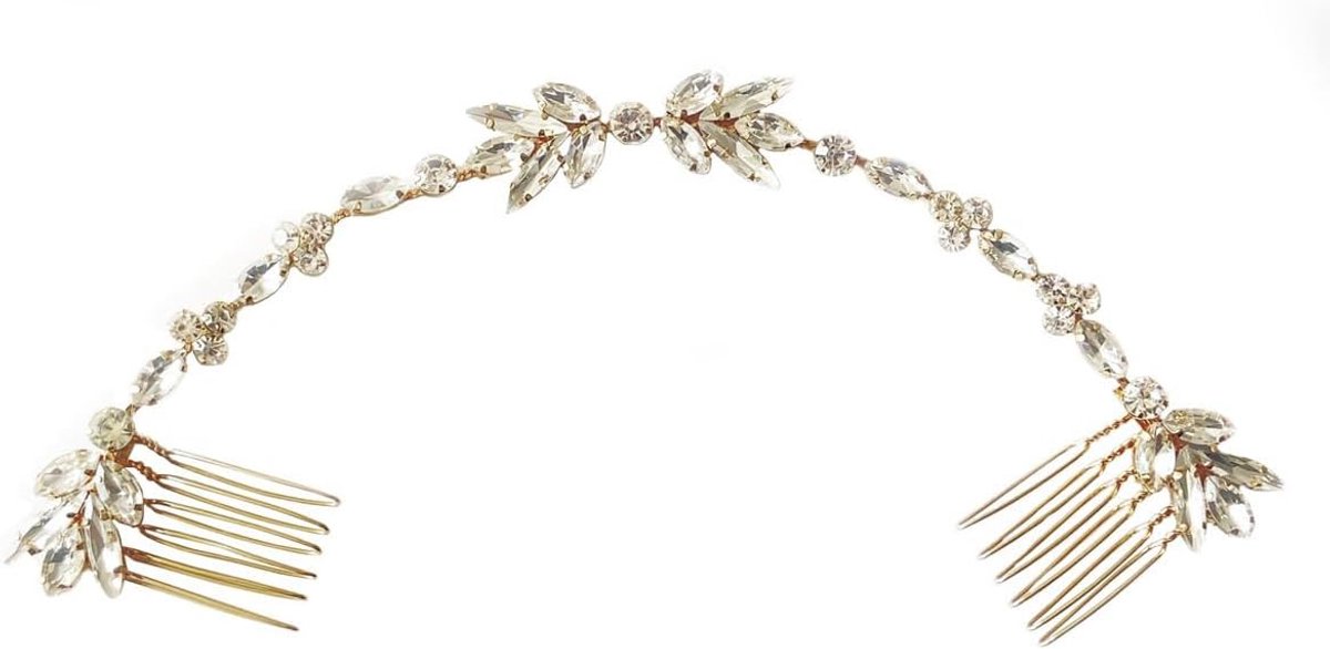 Gouden ketting dubbele tanden haarkam met strass-versieringen voor bruid en bruidsmeisje