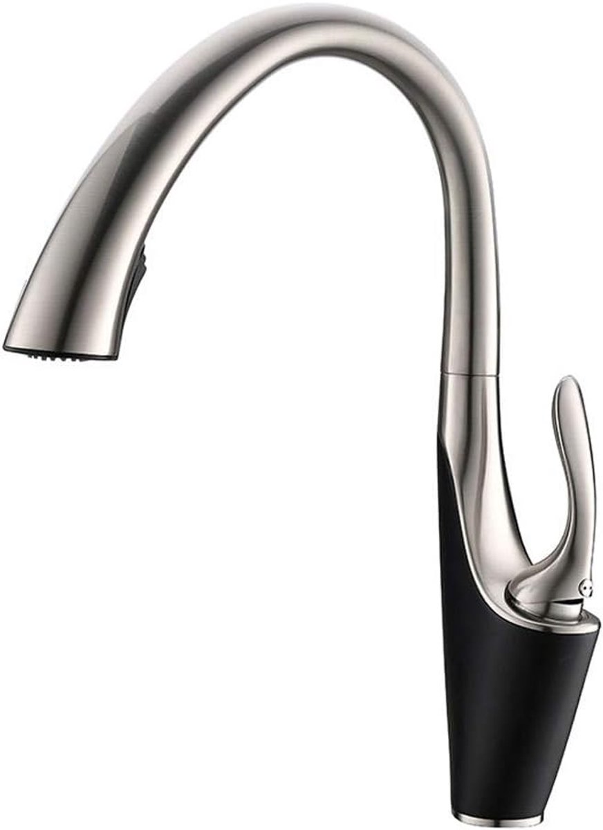 Handgreep, Waterbesparende Warme En Koude Keukenkraan, Zinklegering Uittrekbare Keukenkraan, Dubbele Positie Verticale Roterende Gootsteen Kraan,Brushed + black