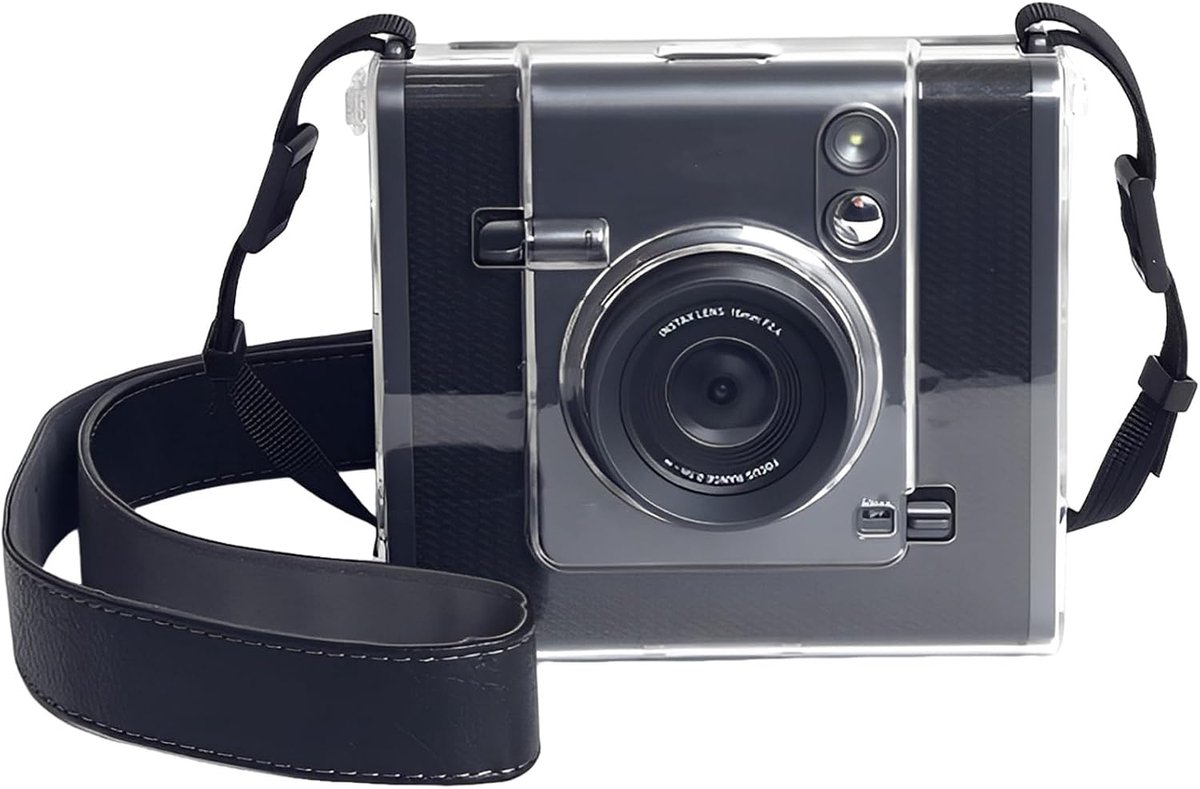 Cameratas compatibel met Fujifilm Instax Wide EVO Instant Camera, Custom Fit Zachte Siliconen Clear Case met Zwarte Nylon Verstelbare Schouderriem, Compacte Draagbare Opslag