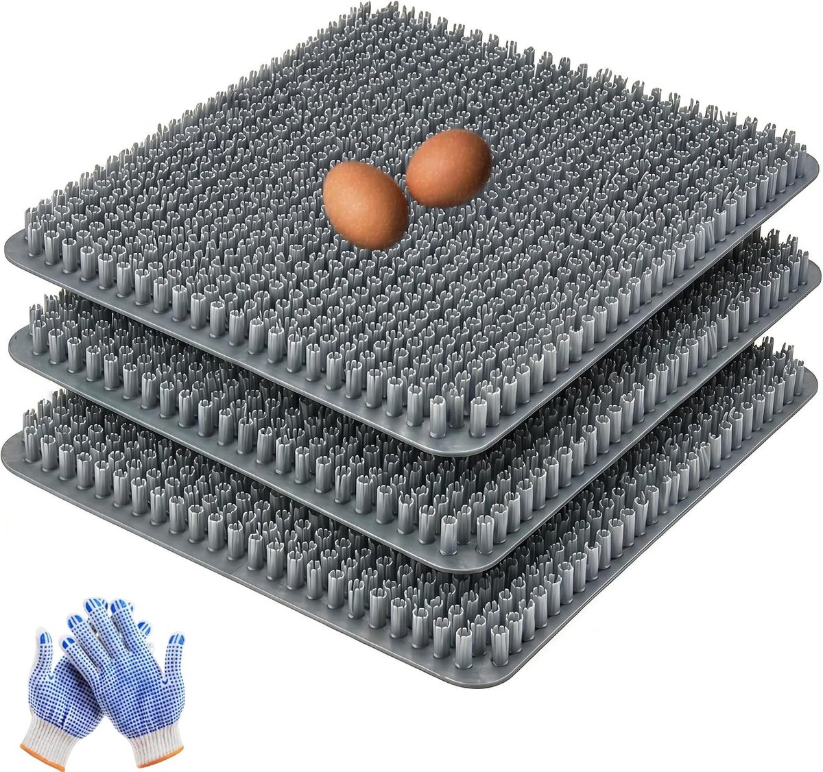 3 stuks kippennestmatten, 35 x 29,5 cm, zachte kussens van polyethyleen, wasbaar en herbruikbaar, nestbescherming voor kippenhokken, nestplaatsen en legstalen, inclusief 1 paar handschoenen