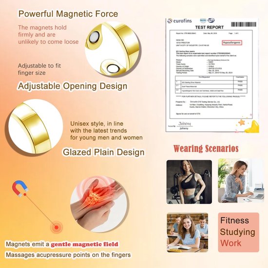 Ring, 2026 zilveren magnetische ring voor dames, anti-angst ring met magneten, enkel/bloem/hart/golven, verstelbare vitalring voor een betere slaap, magnetische ring voor — afbeelding 2