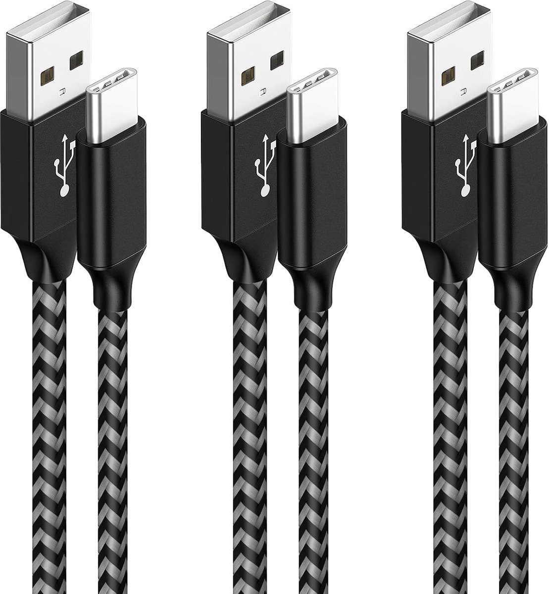 C kabel, 2M 3 Stuk Nylon Oplaadkabel 3A Snel Opladen voor iPhone 17/16/15 Samsung S25 S24 S23 MacBook Pro iPad Air