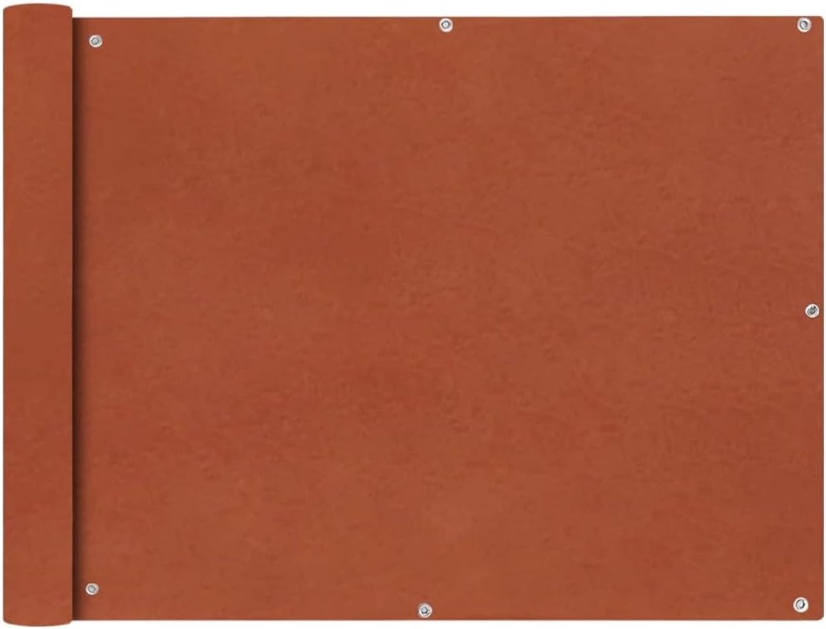 Balkon-inkijkbescherming van Oxford-weefsel met aluminium ogen en touw, 90 x 600 cm, terracotta-rood, waterdichte inkijkbescherming, balkon voor eenvoudige montage aan de leuning