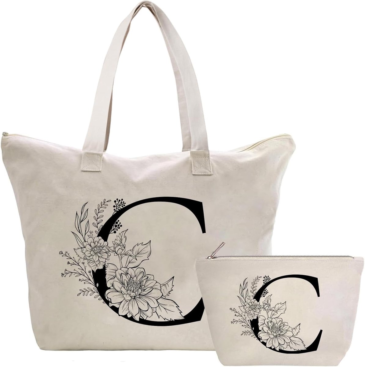 Canvas tas met initialen voor dames, katoen, boodschappentas en make-uptas, cadeau-idee voor vrienden, collega's, moeder, cadeau voor verjaardag, bruiloft, Kerstmis