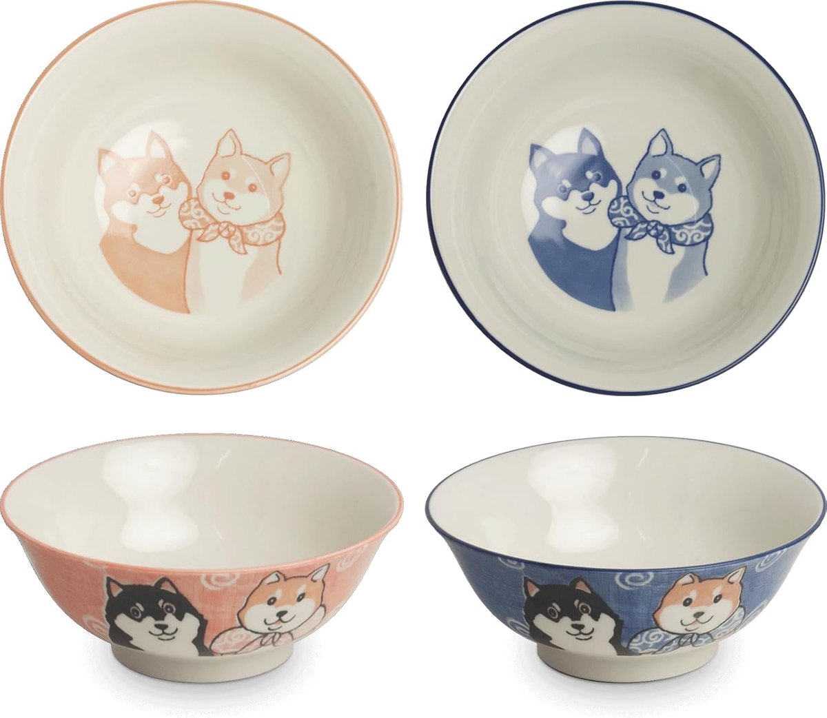 Udon bowl set - Set 2 stuks - Shiba honden - Schalen set - Groot - Noedels - Miso - Soep - Ontbijtkom - Fruitschaal - Poke bowl - Mueslikommen - Rijstkom - Salade kom - Pasta - Japans servies