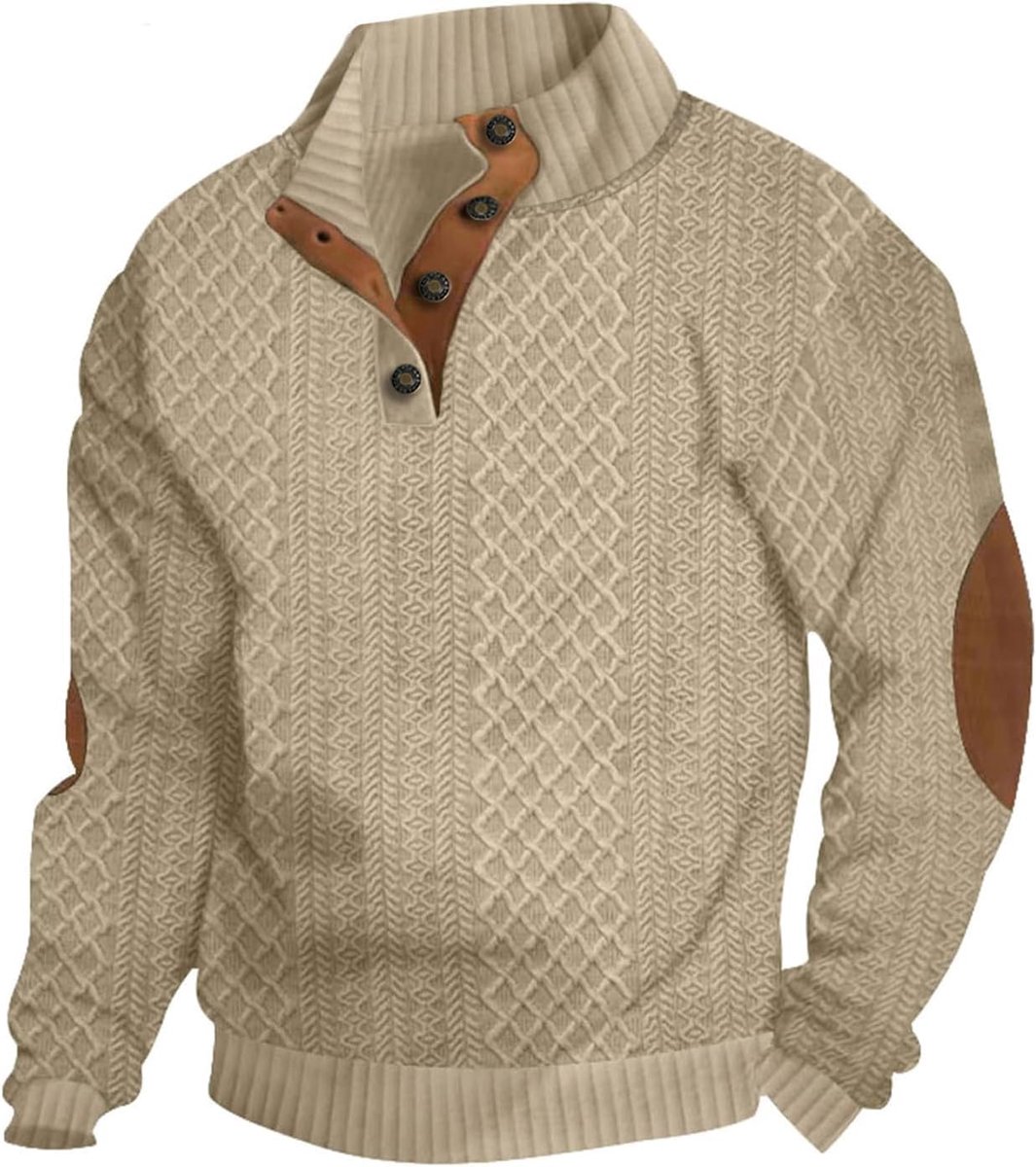 Jacquard-sweatshirt voor heren met knopen, opstaande kraag