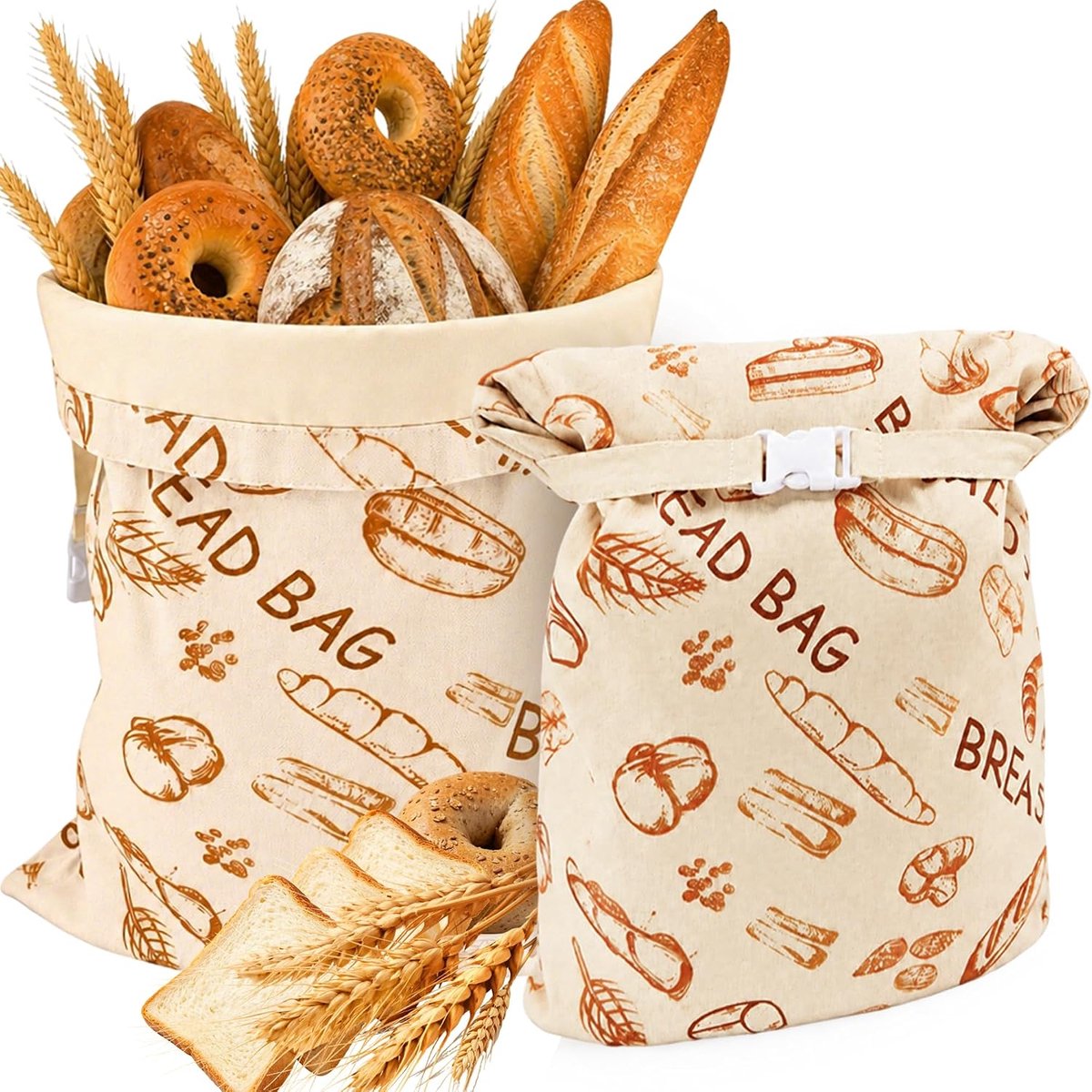 Broodzakjes van Katoen Met Een Laagje Natuurlijke Bijenwas, 43×33cm,2 Stuks