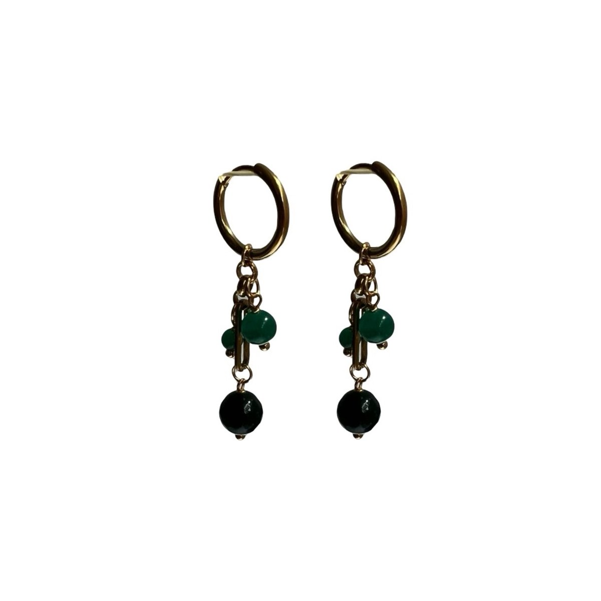 FlowJewels - oorringen - stainless steel - natuursteen - donkergroen