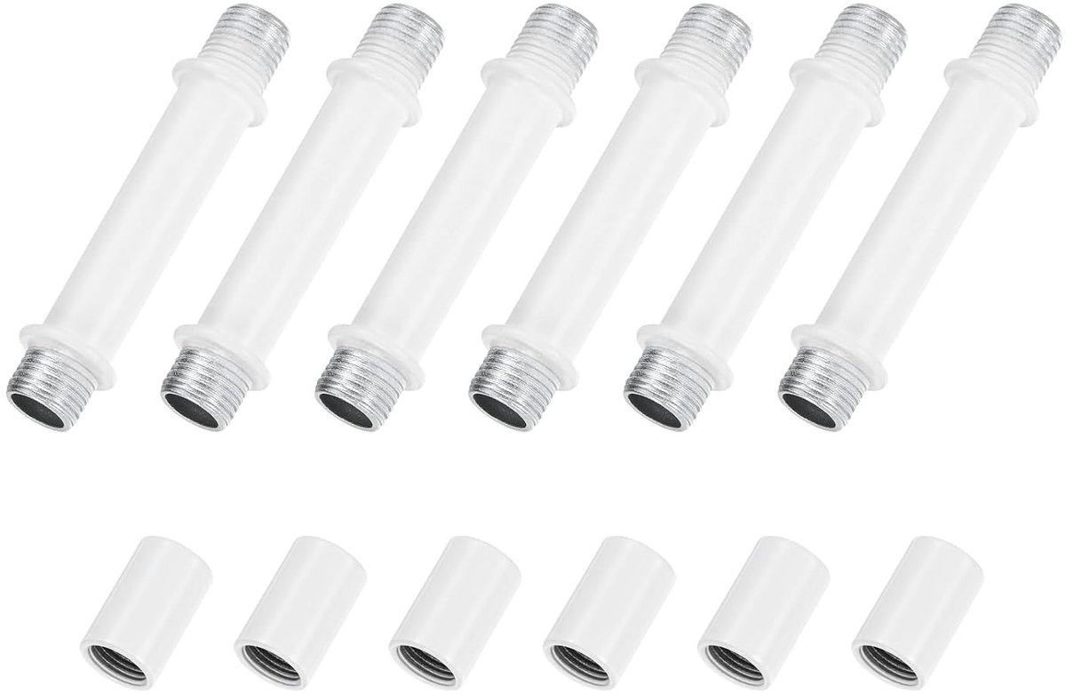 Set van 6 rechte lampbuisset 50 mm (1,97 inch) lange M10 dubbele schroefdraadstang met koppelingsmoffen voor tafellampen/kroonluchters, vervangende onderdelen [wit]