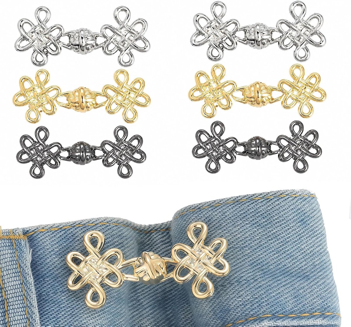6 paar knoopjes om broek strakker te maken, verstelbaar en geen naaiwerk, taille strakker, verstelbare spijkerbroekknopen voor broeken, jeans, dames, rok (knoopontwerp)