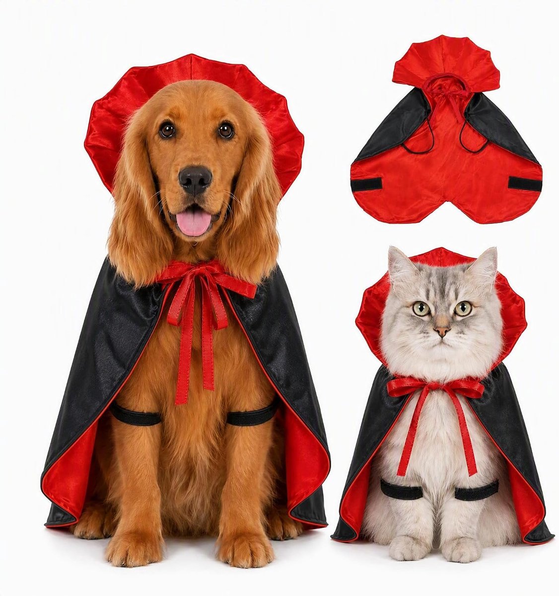 Halloweenkostuum voor honden, vampiercape met opstaande kraag, klittenbandsluiting, hondenkostuum Halloween voor kleine, middelgrote en grote honden (L)