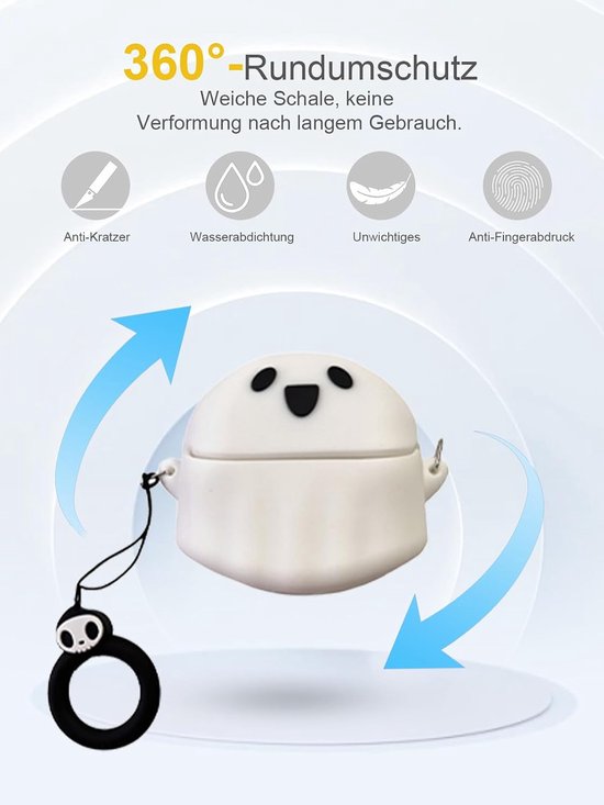 Hoes voor Anker Soundcore Liberty 4 NC Wireless Headphones, daunke zachte siliconen beschermhoes, huidvriendelijk spookvormig etui met koord, volledige bescherming, wit — afbeelding 4