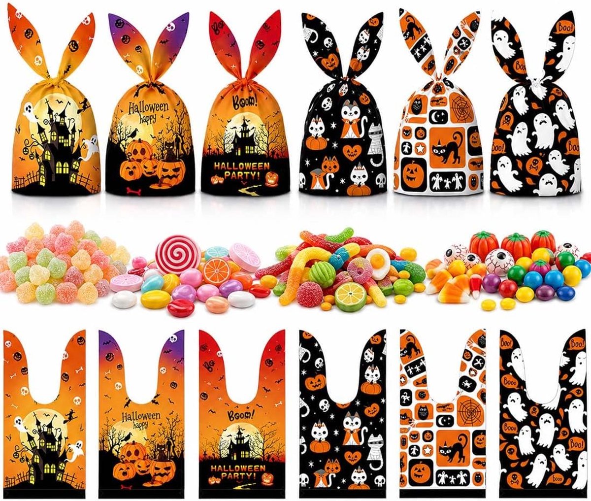 100 Stuks Halloween-Snoepzakjes Met Konijnenoren, Spookversiering, Herbruikbaar, Voor ‘Trick-Or-Treat’